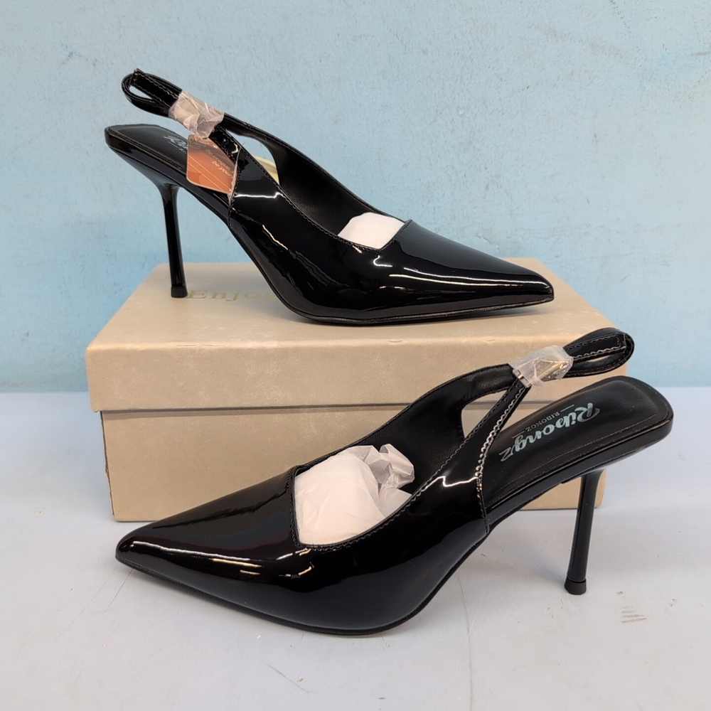 RIBONGZ Sexy Slingback Pumps Elegant Dressy Heels US 7 Black